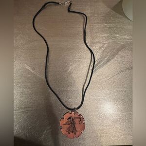 Wooden warrior Pendant Necklace with Black Cord